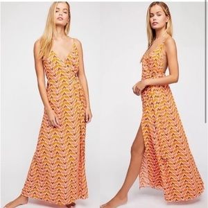 FREE PEOPLE Dress Maxi Siren Wrap with Side Tie Linen Blend M